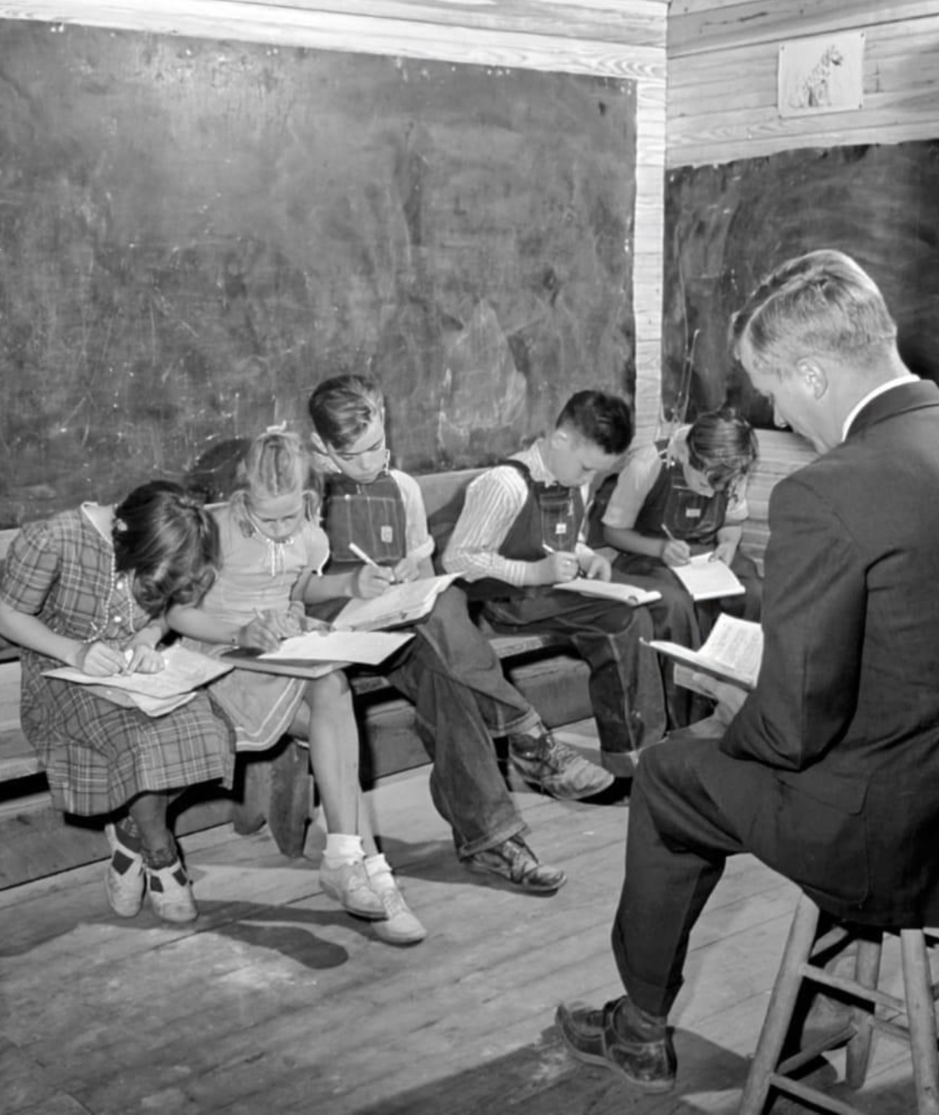 Hard at work in a one room schoolhouse, Claiborne County, Tennessee, 1940s. 